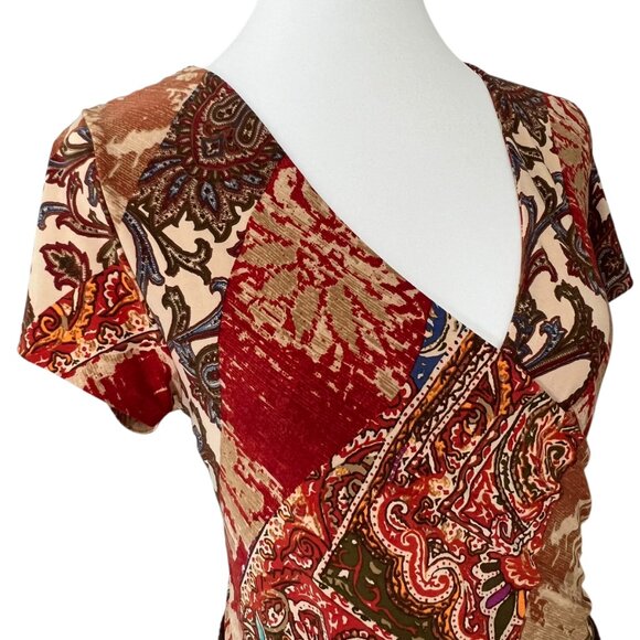 Lauren Ralph Lauren XL Dress Fall Boho Faux Wrap Stretch Patchwork Paisley belt - Picture 10 of 15